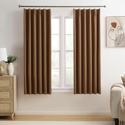 Cappuccino Brown Curtains 40x45 Inches Long 2 Panels Set, Pinch Pleated Thermal by KEQIAOSUOCAI