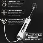 Rechargeable Handheld Milk Frother - Electric Foam Maker - Portable Coffee Frother Wand with 2 Heads - Stainless Steel Electric Whisk for Coffee, Latte, Cappuccino, Macchiato, Hot Chocolate (White)