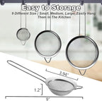Anaeat Fine Mesh Strainers - Premium Stainless Steel Colander Sieve Sifters, with Durable Mesh and Sturdy Handle, Excellent for Sifting Dry ingredients, Flour, Pastas, Rice, Tea (3.94"）