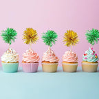 Gyufise 30Pcs Foil Firework Cupcake Toppers Sparkle Tinsel Cake Toppers Tinsel Drink Cake Decoration Cocktail Picks for Birthday Wedding Graduation Party Supplies Gold Green