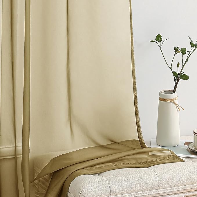 MIULEE Dark Gold Sheer Curtains 54 X 108 Inches, 2 Panels | Solid Color - Image 4