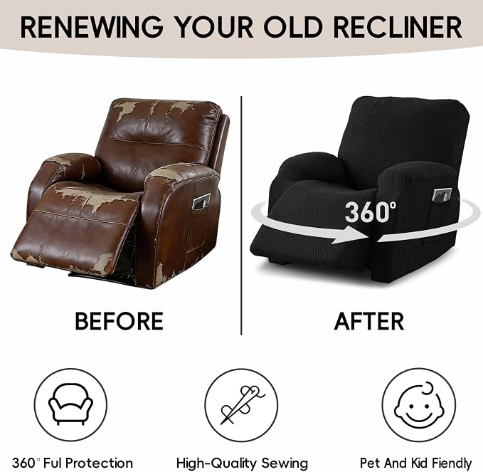 Recliner Chair Covers, 4-Piece Stretch Geometric Strokes Jacquard Reclining - Image 6