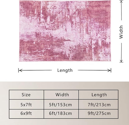 Area Rug 4x6 Pink Rug Washable Boho Rugs Non Slip Low Pile Abstract Small Carpet - Image 2