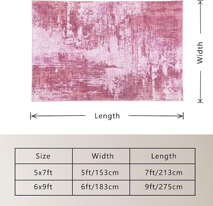 Entryway Rug 3x5 Pink Bedroom Area Rug Washable Non Slip Abstract Boho Rugs - Image 2