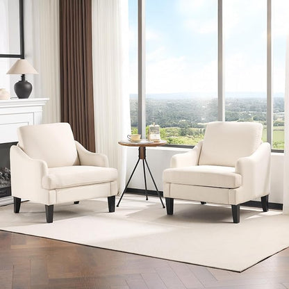 VINGLI Linen Fabric Accent Chair Beige, Modern Upholstered Armchair, Comfy Sofa - Image 9