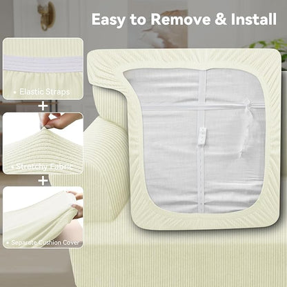 Waterproof Couch Cover 4-Piece Set Striped Sofa Slipcovers - Image 4