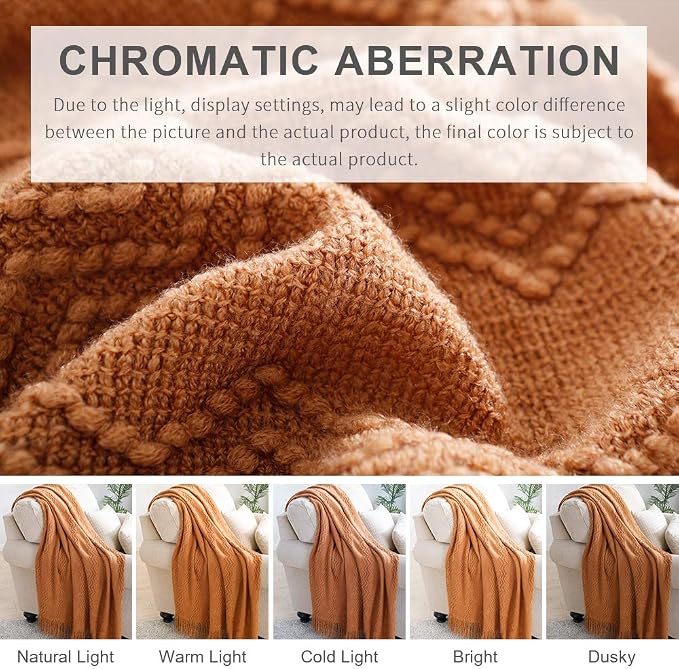 BOURINA Almond Throw Blanket 50x60 Inches Throw Textured Solid Soft Sofa Couch - Image 7