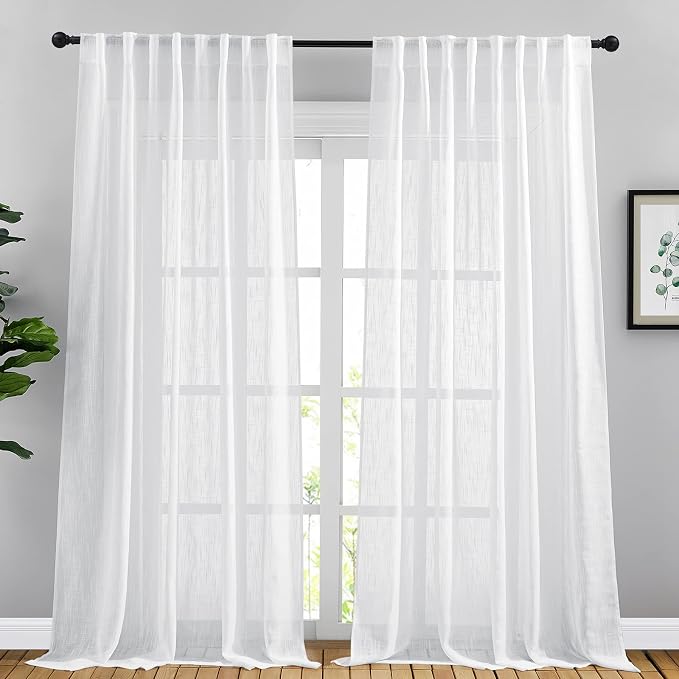 NICETOWN White Faux Linen Sliding Door Curtains 90 inches Long, Rod Pocket & by NICETOWN