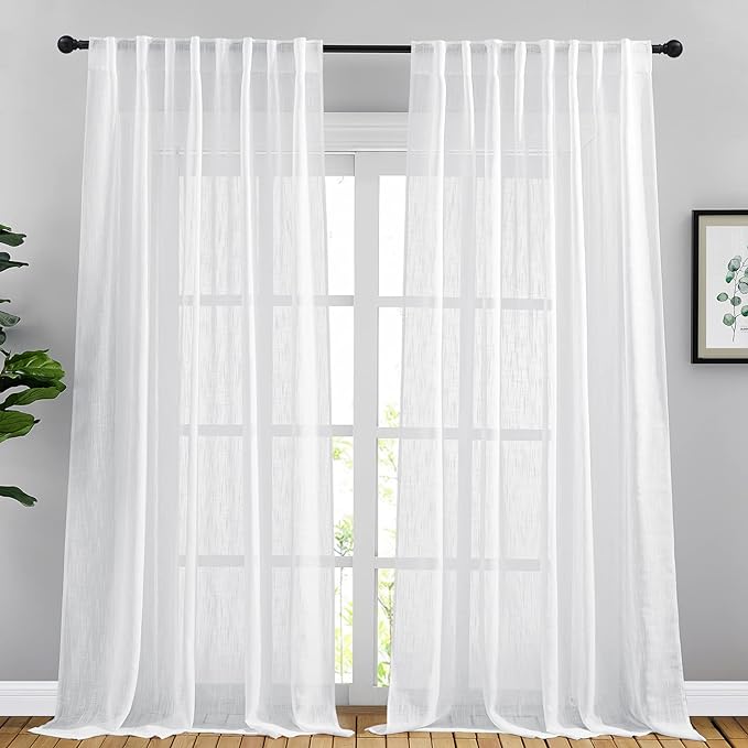 NICETOWN Living Room Curtains Linen Sheer, Rod Pocket & Back Tab Sheer Linen by NICETOWN