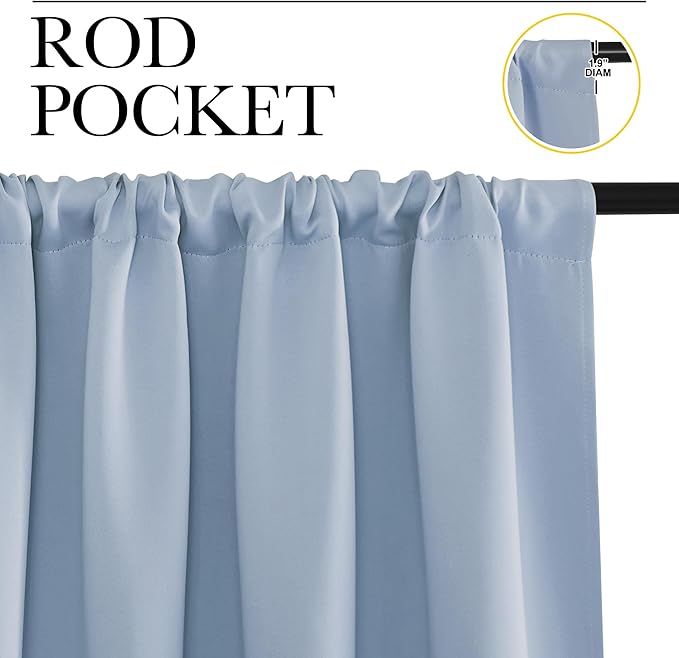 NICETOWN Kitchen Curtains, Short Blackout Drapes, Vintage Blue, Thermal - Image 2