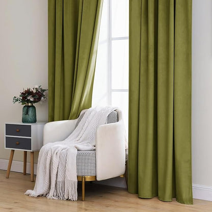 MIULEE Velvet Curtains 52x90 inches 2 Panels Moss Green Blackout Curtains | - Image 7