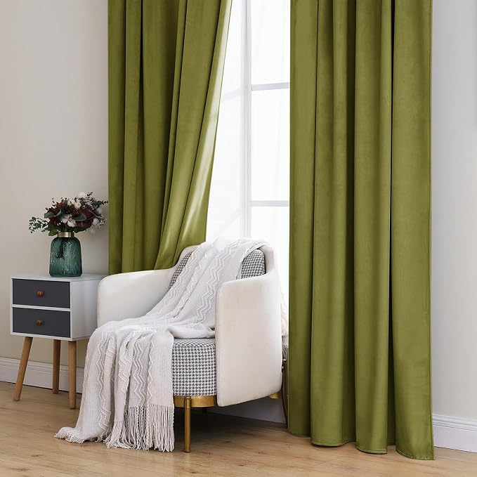 MIULEE Velvet Curtains 52x108 inches 2 Panels Moss Green Blackout Curtains | - Image 7