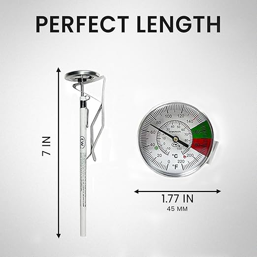 Rattleware 7” Easy Steam Thermometer for Home, Cafe, Restaurants, Residential, or Commercial Use - Milk Frothing and Barista Thermometer - Durable Fast Reading (45mm Dial)