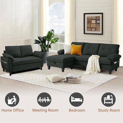 84" Convertible Sectional Sofa Set, 3 Seat L Shaped Couch - Image 6
