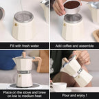 Sivaphe Aluminum Moka Pot 3 Espresso Cups, Percolator Espresso and Coffee Maker, Portable Stovetop Italian and Cuban Café Brewer for Home and Camping White