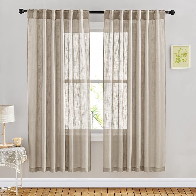 NICETOWN Privacy Linen Sheer Curtains, Rod Pocket & Back Tab Elegant Vertical by NICETOWN