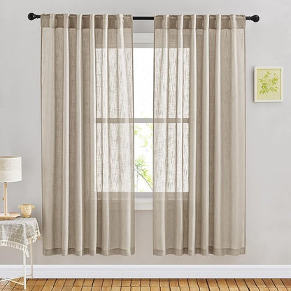 NICETOWN Privacy Linen Sheer Curtains, Rod Pocket & Back Tab Elegant Vertical by NICETOWN