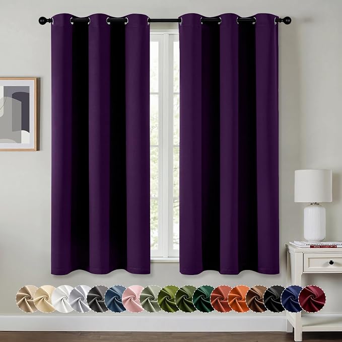 MIULEE Blackout Curtains for Bedroom 2 Panel 40 x 63 Inch Long Royal Purple | by MIULEE