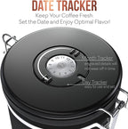 Large Coffee Canister – Airtight Stainless Steel Storage Container with Date Tracker & Scoop, Sealed Jar for Grounds, Beans, Tea, Flour, Cereal, and Sugar (Black Esspresso, 38OZ)