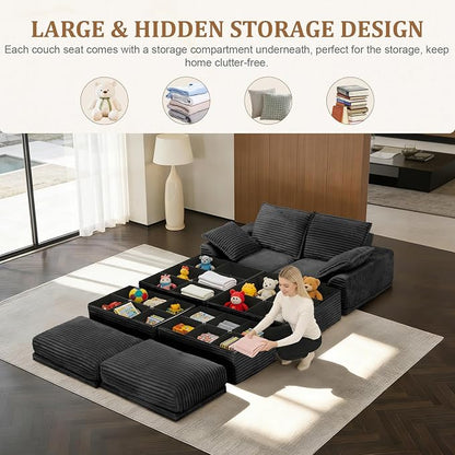 Upgrade Boneless Couch with Storage, Extra Deep&High Seat Modular Sectional - Image 4