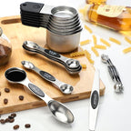 Magnetic Measuring Cups and Spoons Set Stainless Steel Stackable 7 Magnetic Metal Measuring Cup 8 Magnetic Measuring Spoon with Leveler for Dry Liquid Ingredient