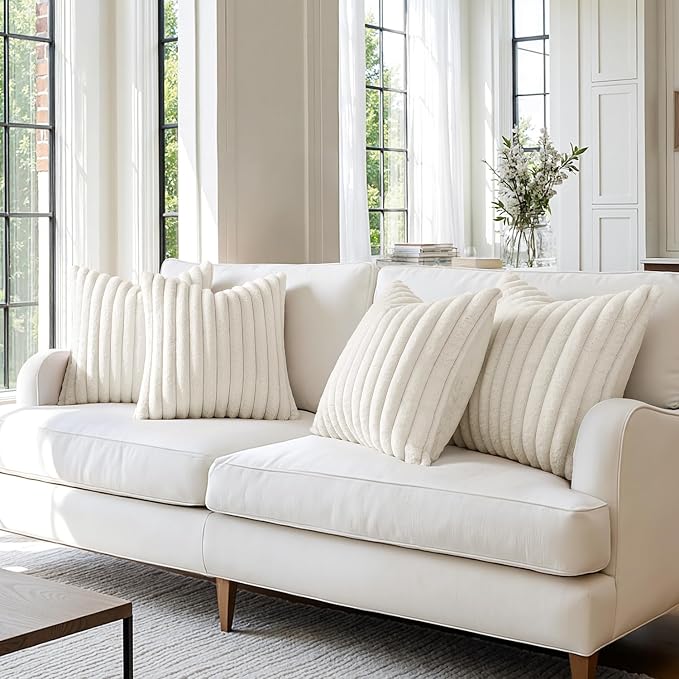 MIULEE Faux Fur Plush Decorative Throw Pillow Covers 18x18, Cream White | Set - Image 4