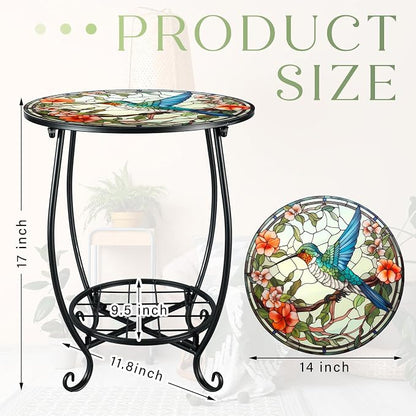 Cinnvoice Outdoor Side Table Round Small Mosaic Patio Accent Indoor End Plant - Image 3