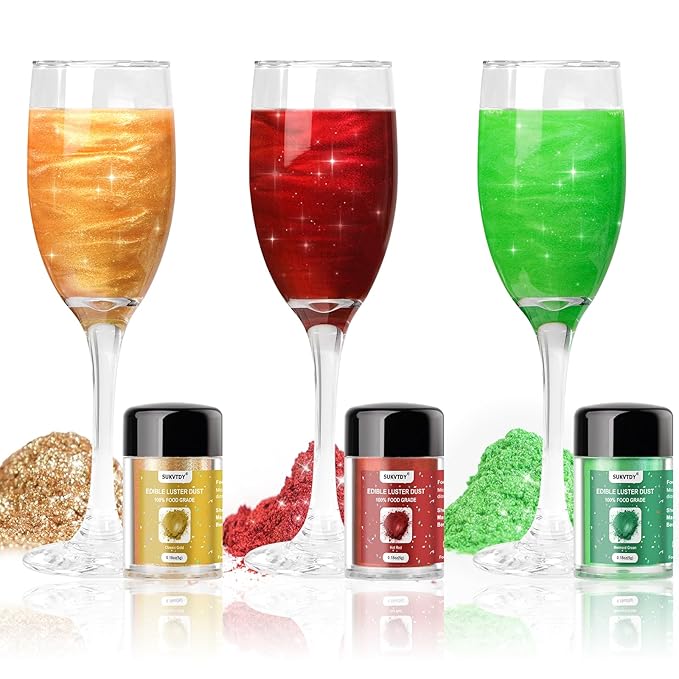 Edible Glitter for Drinks, 3 Colors Luster Dust Edible Set, 5g Food Grade Drink Glitter for Cakes Cookies Drinks Chocolate Decoration