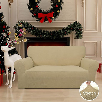 Easy-Going Stretch Loveseat Couch Covers Washable Beige | 1-Piece Loveseat - Image 2