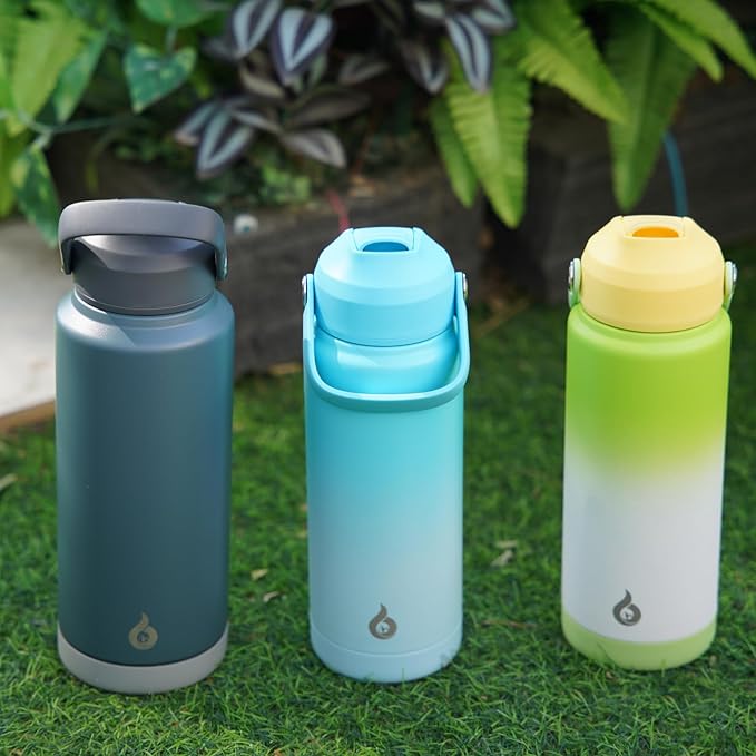 BJPKPK Water Bottle with Straw Lid, 32oz Vacuum Insulated Water Bottles, Metal Stainless Steel Thermos for Sports, Travel, BPA Free Leak Proof Thermos, Cups, Flasks, Tumblers,Black Blue