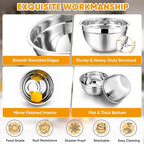 TeamFar Mixing Bowl Set of 5, 4.5/3/1.5/1/0.7 QT, Stainless Steel Metal Nesting Salad Bowl with Lid Set, Ideal for Mixing Serving, Non-Toxic & Sturdy, Airtight Lid & Easy Clean, Black