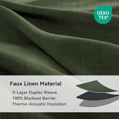 100% Blackout Linen Textured Curtains 72 Inch Long, Loden | 100% Blackout Shield - Image 4