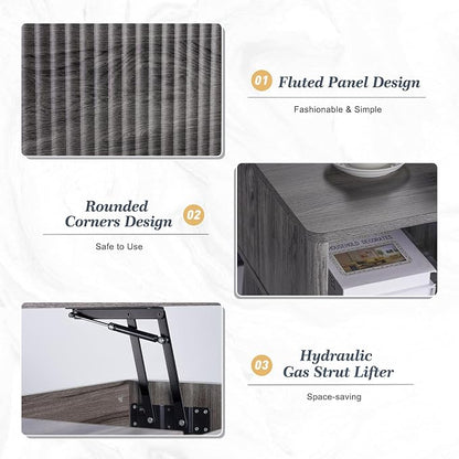 LYNCOHOME Fluted Lift Top Coffee Table - Image 4