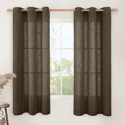 Linen Curtains 63 Inch Length 2 Panels, Chocolate Linen Textured Light by LAMIT