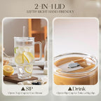 KEMORELA 24oz Glass Tumbler with Handle & Lid - Reusable Glass Cup with Straw for Iced Coffee, Smoothie & Water - Clear Drinking Glasses, To-Go Travel Drinkware (1)