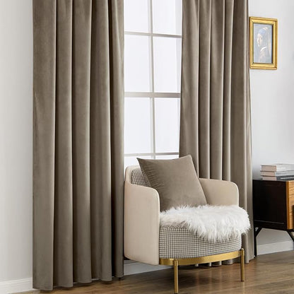 MIULEE Taupe Velvet Curtains 52x90 inches Luxury Blackout Curtains | Thermal - Image 7