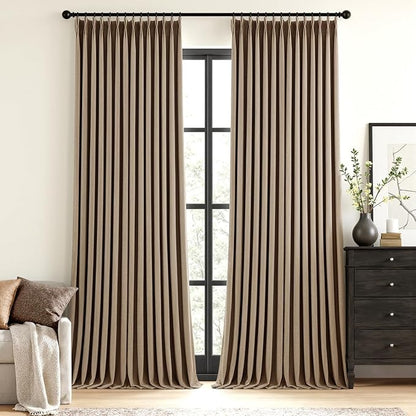 MIULEE Cafe Brown Pinch Pleated 100% Blackout Linen Curtains 40x102 Inches | by MIULEE