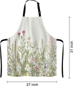 Herbs and Wild Flowers Bib Apron with Adjustable Neck for Men Women,Suitable for Home Kitchen Cooking Waitress Chef Grill Bistro Baking BBQ Cobbler Apron
