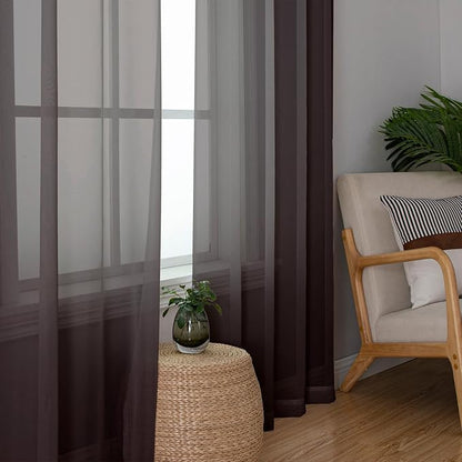 Chocolate Sheer Curtains 84 Inches Long 2 Panels Set, Rod Pocket Transparent - Image 7