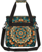 Ethnic Mandala Floral Flowers Coffee Maker Carrying Bag, Coffee Machine Travel Storage Bag Compatible with K-Mini or K-Mini Plus, Portable Single Serve Coffee Brewer Case with Pockets for K-Cup Pods