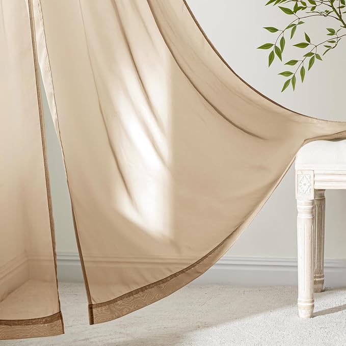 MIULEE Brown Sheer Curtains 102 Inches Long 4 Panels 42 x 102 Inches | Light - Image 6