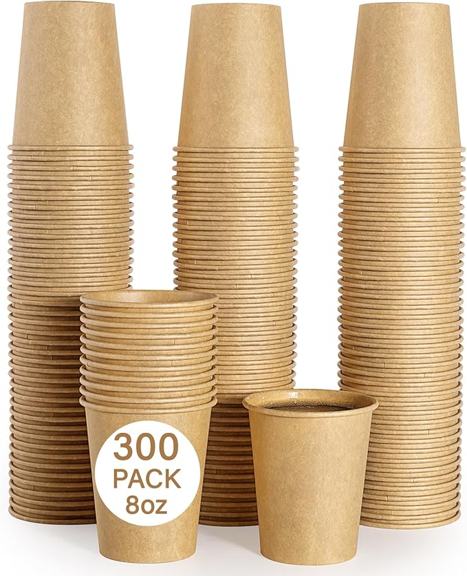 LITOPAK 300 Pack Disposable Coffee Cups 8 oz Paper Cups for Water, Coffee, Juice, and Tea, 8 Ounce Hot Paper Cups for Home, Restaurant, Store, and Cafe