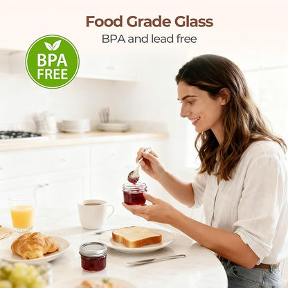 ComSaf Small Regular Mouth Mason Jars 4 oz, 24 Pcs Mini Mason Containers, Small Canning Jars, 4 oz Glass Jar with Lids for Mustards, Dipping Sauces, Jelly, DIY Candle Decor, Wedding Shower Favors