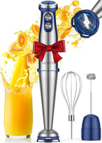 KOIOS Immersion Blender, 1000W Anti-scratch 3-in-1 Hand Blender, Upgraded 12 Speed Stainless Steel Blade Stick Blender with Turbo Mode, Whisk and Milk Frother, Non-BPA, Blue