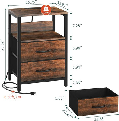 Yoobure Nightstand with Charging Station, LED Night Stand with Fabric Drawers - Image 3