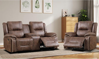 EBELLO Faux Leather Manual Recliner Sofa Set, 1 Seat Reclining Chair and a - Image 6