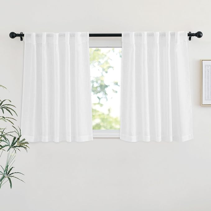 NICETOWN White Semi Sheer Kitchen Curtains 24 inch Length, Rod Pocket & Back by NICETOWN