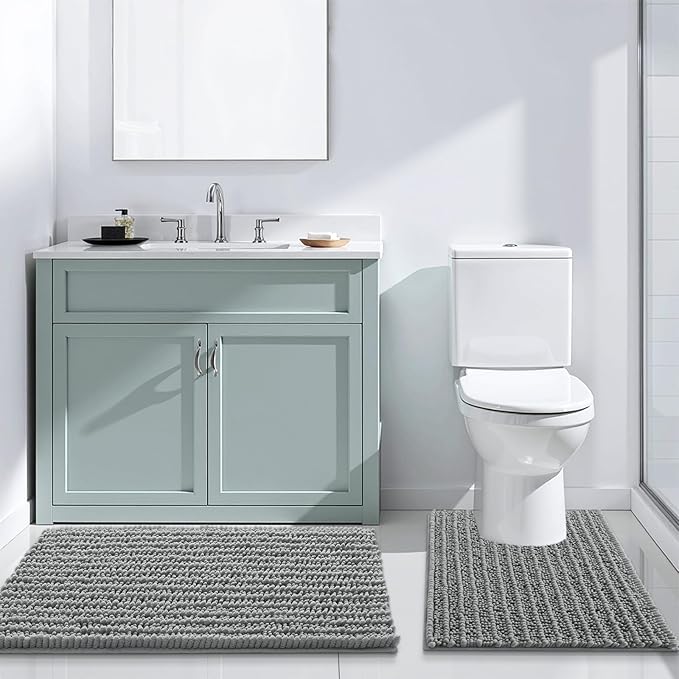 Arotive Luxury Chenille Bathroom Rug Mat, Extra Soft Thick Absorbent Shaggy Bath Rugs, Non-Slip Machine Wash Dry, Plush Bath Mats for Bathroom, Shower and Tub, 47x32, Grey