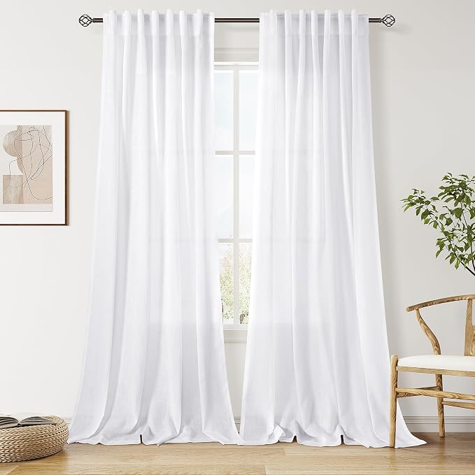Snow White Linen Curtains 108 Inches Long by Nanspring
