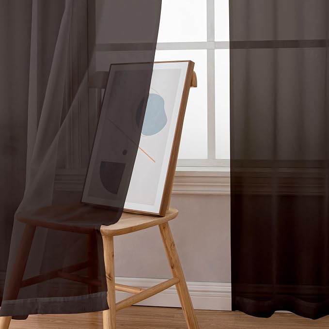 Simplebrand Chocolate Short Sheer Curtains 45 Inch Length - Image 4
